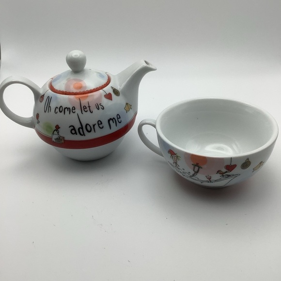 Born to Shop “Come Let Us Adore Me” Tea for One Stacking Teacup and Teapot - Picture 6 of 11